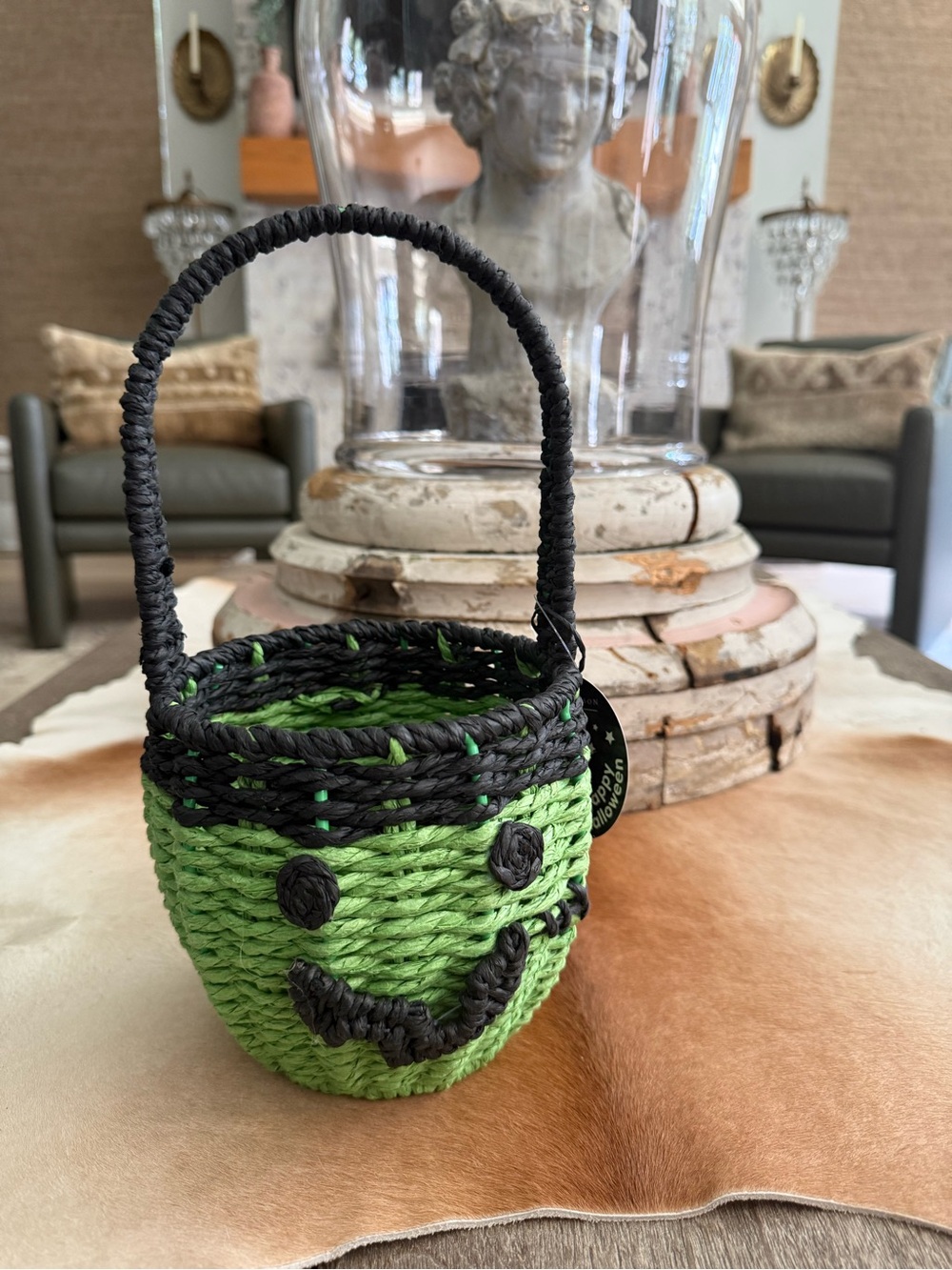 Brand NWT Woven Frankenstein Face Halloween Small Basket